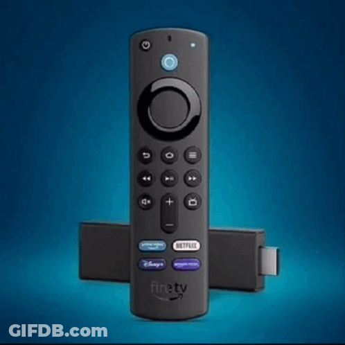 Fire TV Remote Next To Fire TV Stick GIF
