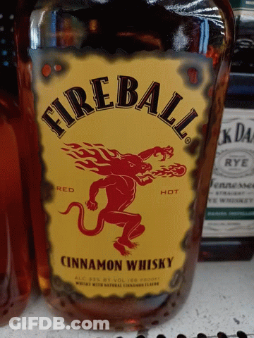 Fireball Cinnamon Whisky Bottle With Red Lion GIF