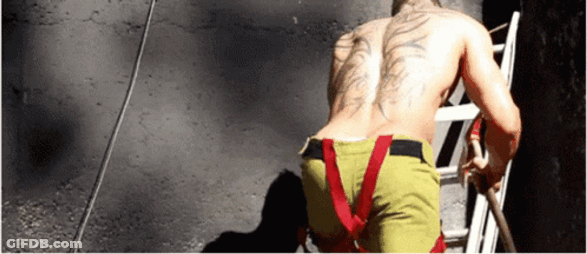Firefighter Climbing The Ladder GIF