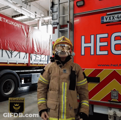 Firefighter Pointing Above GIF