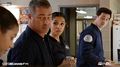 Firefighters In Kitchen With NBC Logo GIF