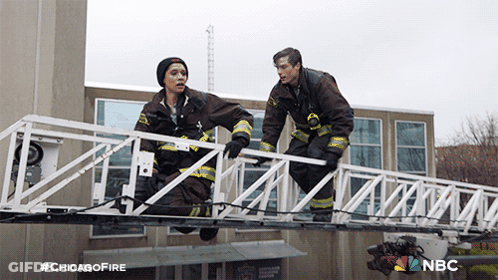 Firefighters On Ladder With NBC GIF