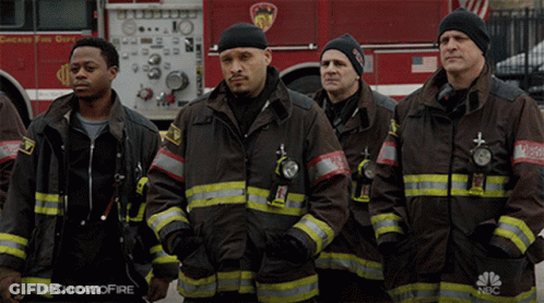 Firefighters Standing In Front Of Fire Truck #ChicagoFire GIF