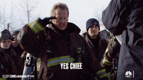 Firefighters Standing In Line Saying Yes Chief GIF