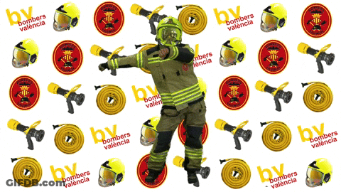 Fireman Dancing In Front Of Bombers Valencia Background GIF