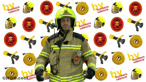 Fireman In Front Of Bombers Valencia Logos GIF