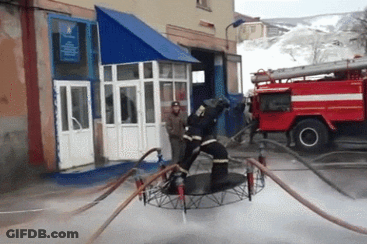 Fireman Levitate Using Fire Hose GIF