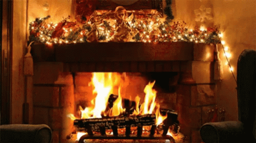 Fireplace And Christmas Ornaments GIF