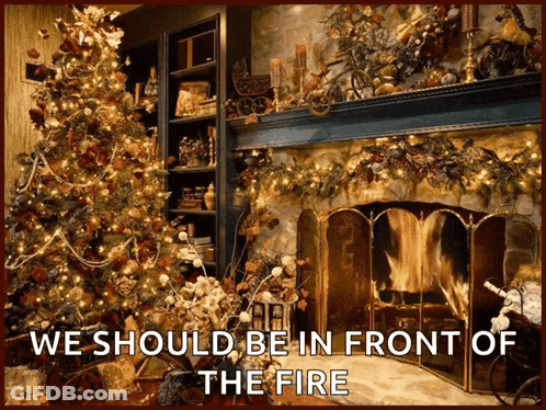 Fireplace With Christmas Tree We Should Be In Front Of The Fire GIF