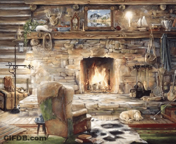 Fireplace With Dog And Couch GIF
