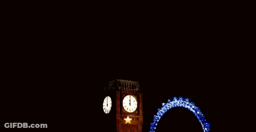 Fireworks Are Displayed In Front Of Big Ben Clock Tower GIF