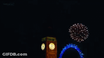 Fireworks Are Displayed In Front Of The Big Ben Clock Tower In London GIF