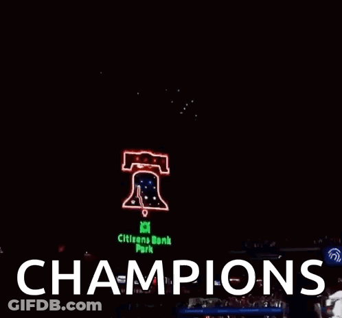 Fireworks Display At Citizens Bank Park Saying Champions GIF