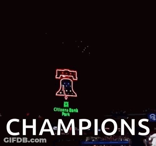 Fireworks Display At Citizens Bank Park Saying Champions GIF