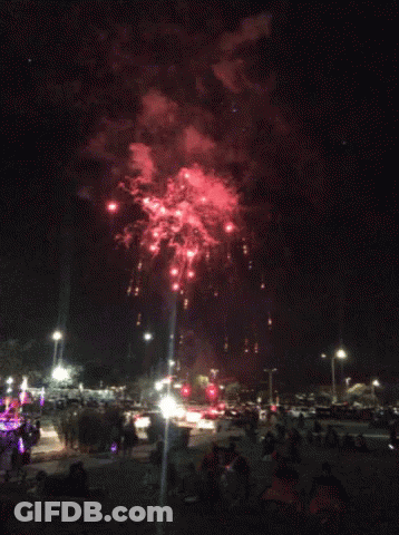 Fireworks Display Watched By People In Parking Lot GIF