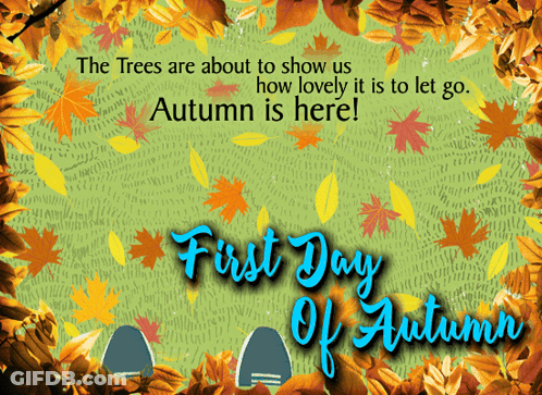 First Day Of Autumn Poster With Leaves GIF
