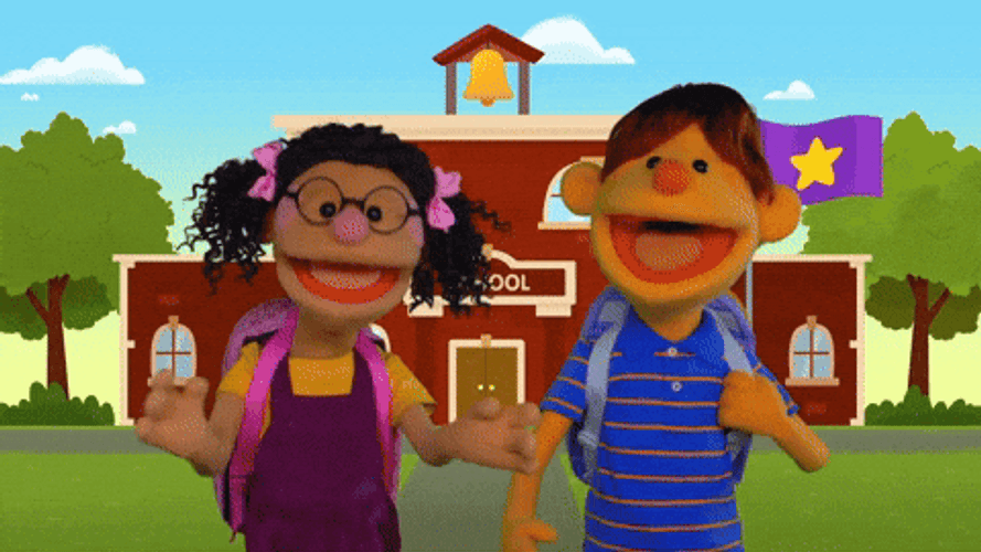 First Day Of School Puppets Saying Bye GIF