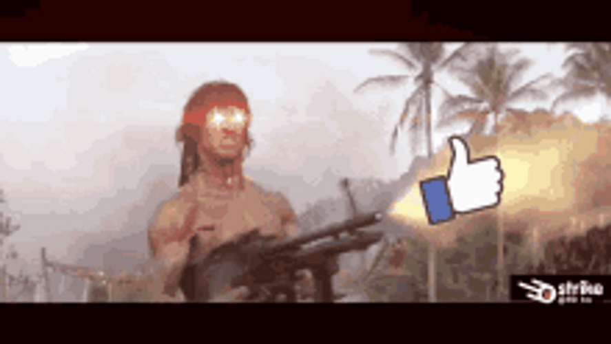 First Kill John Rambo Machine Gun Firing Likes Emoji Meme GIF