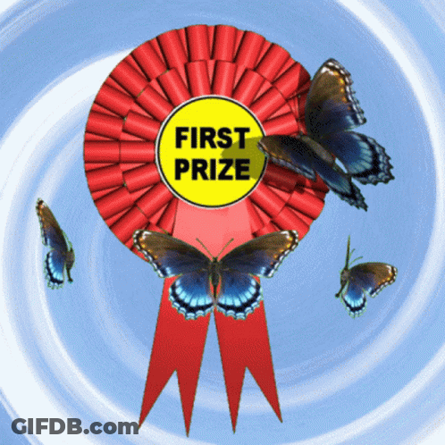 First Prize Ribbon With Butterflies GIF