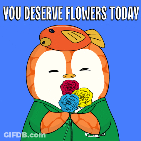 Fish Holding Flowers With You Deserve Flowers Today GIF