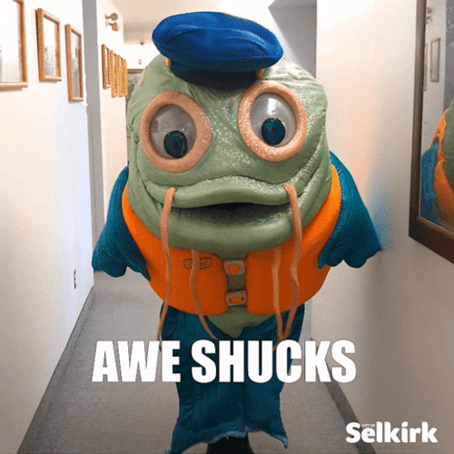 Fish Mascot Awww Shucks GIF