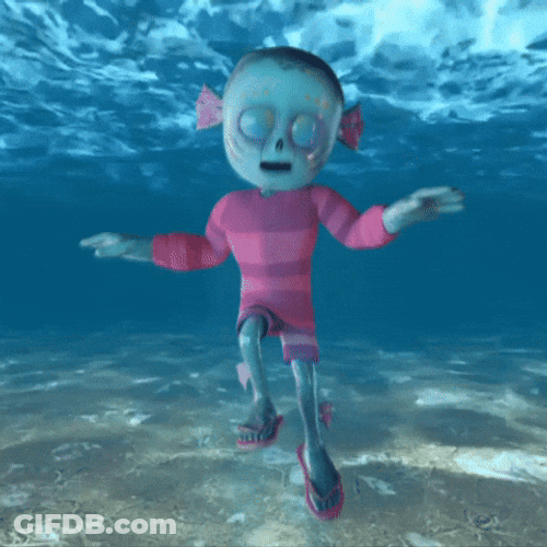 Fish Monster Drowns In Sea Animation GIF