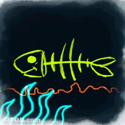 Fish Skeleton Drawing With Yellow Text GIF