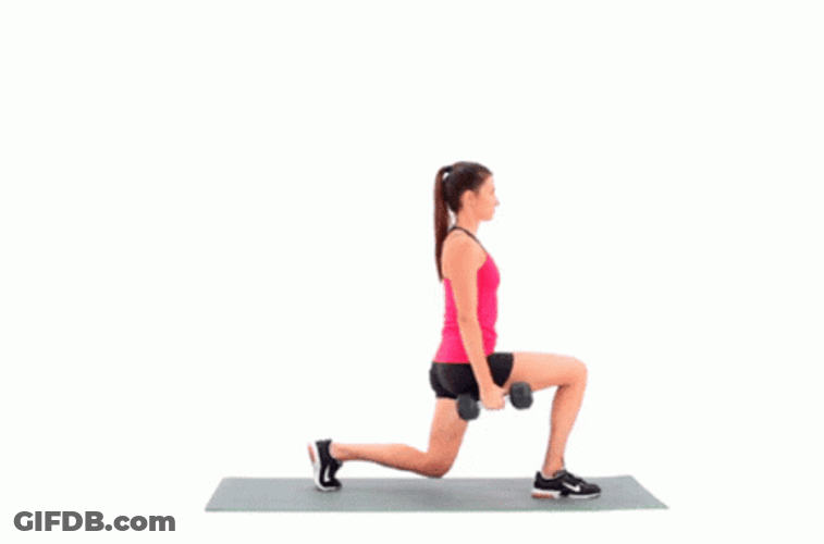Fit Lady Lunge Dumbbell Exercise GIF