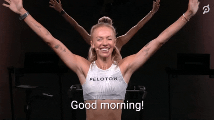 Fit Lady Raising Hands Good Morning Team GIF