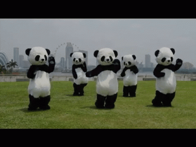 Five Dancing Panda Mascots GIF