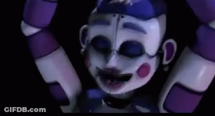 Five Nights At Freddy 'S Baby Is A Purple And White Robot With A Purple Hat . GIF