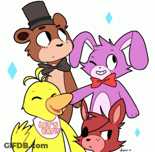 Five Nights At Freddy's Characters Including Chica GIF