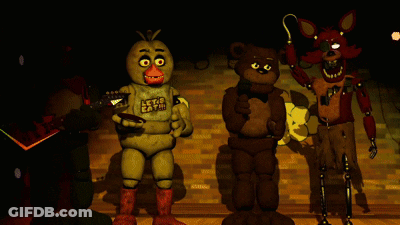 Five Nights At Freddy's Characters On Stage GIF