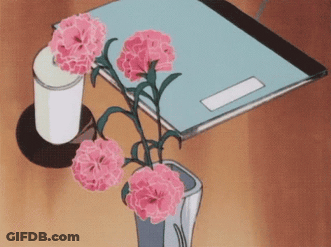Five Red Anime Flower On Flower Vase GIF