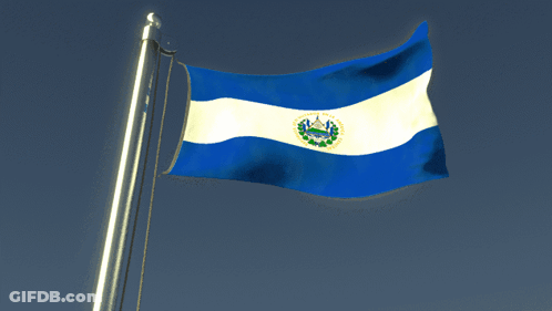 Flag Of El Salvador Flying In Blue Sky GIF