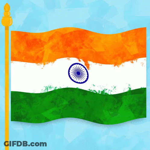 Flag Of India Waving In Blue Sky GIF