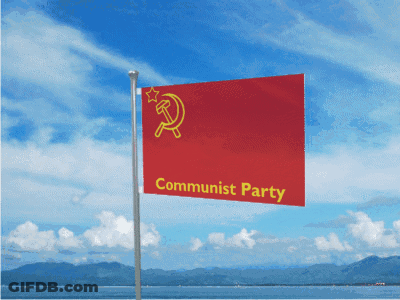 Flag With Girl Flying In Wind GIF