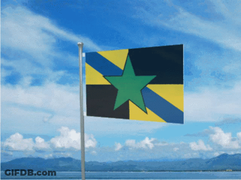 Flag With Green Star Flying GIF