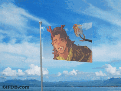 Flag With Horned Man Flying In Wind GIF