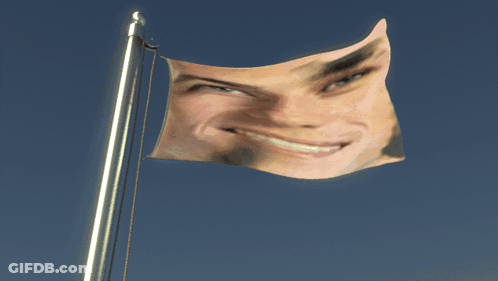 Flag With Man's Face Waving In Wind GIF