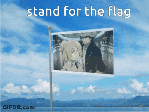 Flag With Man Woman Stand For The Flag GIF