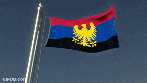 Flag With Red Black Blue And Yellow Eagle GIF