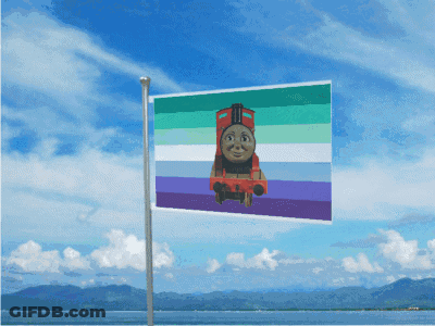 Flag With Train And Blue Sky GIF