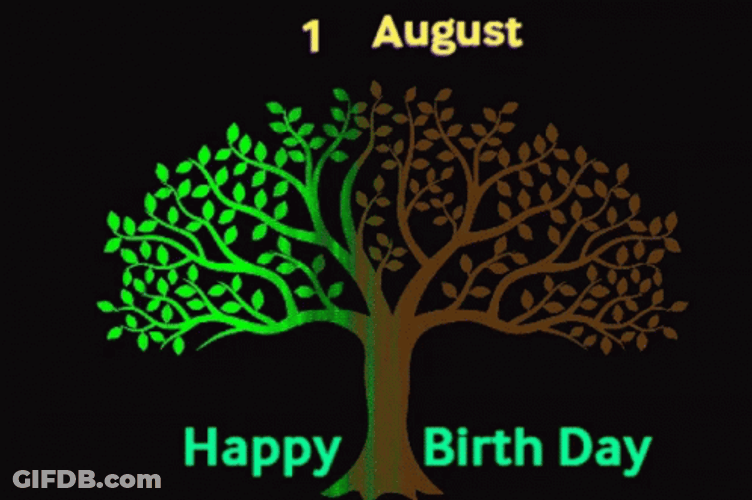 Flashing Happy August Birthday Tree GIF