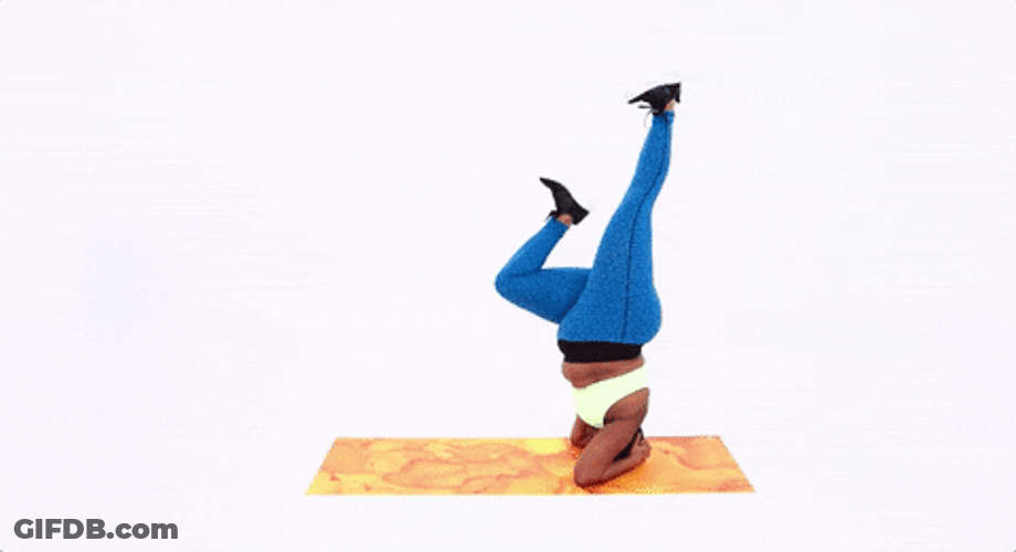 Flexible Chubby Woman Doing Headstand GIF