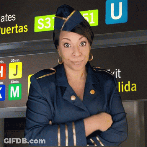 Flight Attendant In Front Of S3 51 U Sign GIF