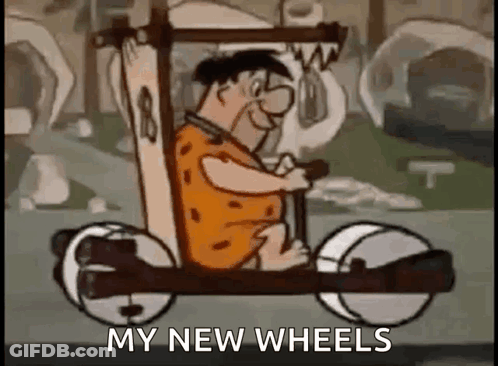 Flintstone Driving Car Saying My New Wheels GIF