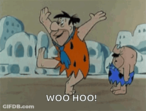 Flintstone Is Dancing With A Caveman In A Cartoon . GIF