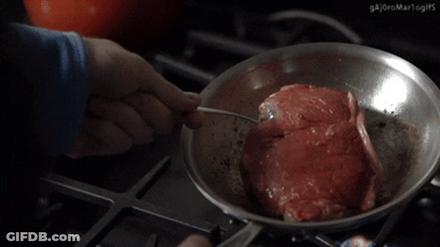 Flipping Steak On Pan Cooking GIF