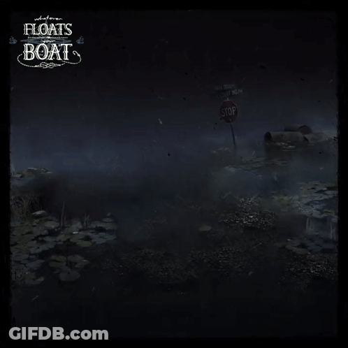 Floating Boat With Stop Sign GIF
